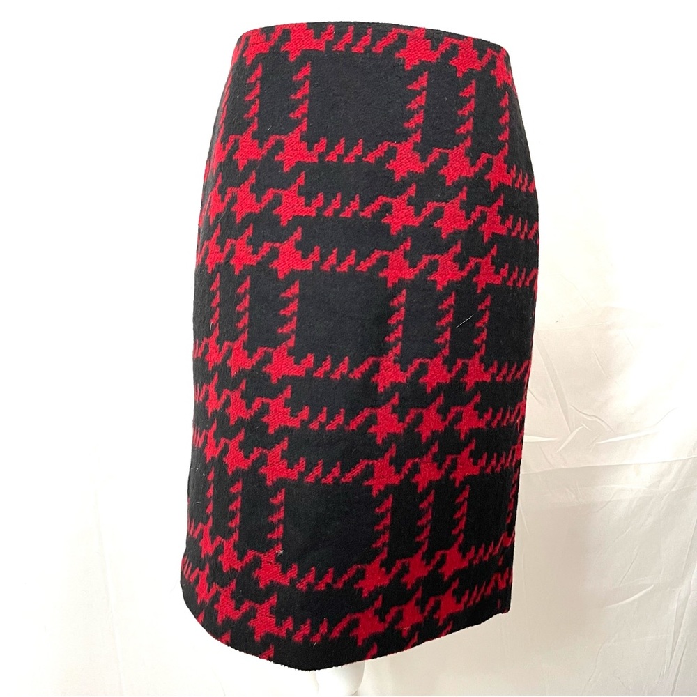 Talbots Red and Black Modern Houndstooth Pencil Skirt Wool Blend 8
